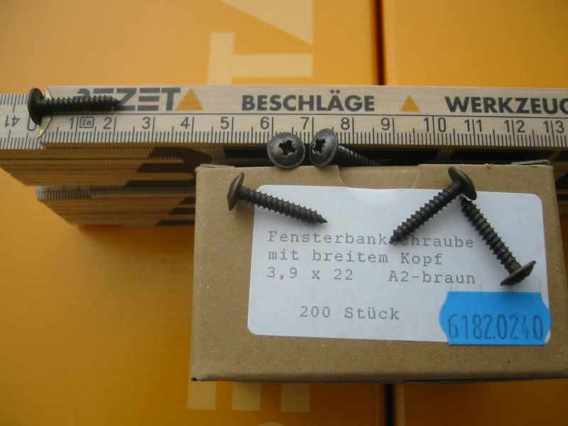 200 Fensterbankschrauben 3,9x22 Edelstahl braun m. breitem Kopf